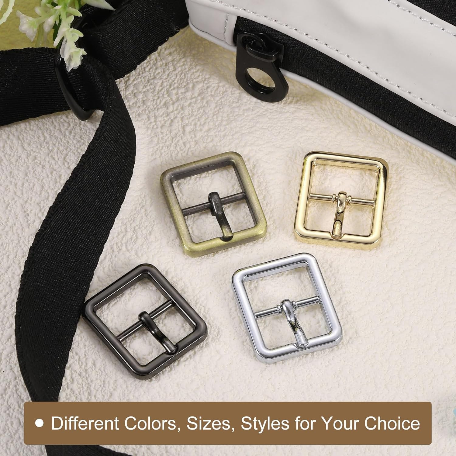 Metal Roller Buckle, Single Prong Belt Buckle Square Center Bar Buckles for Leat