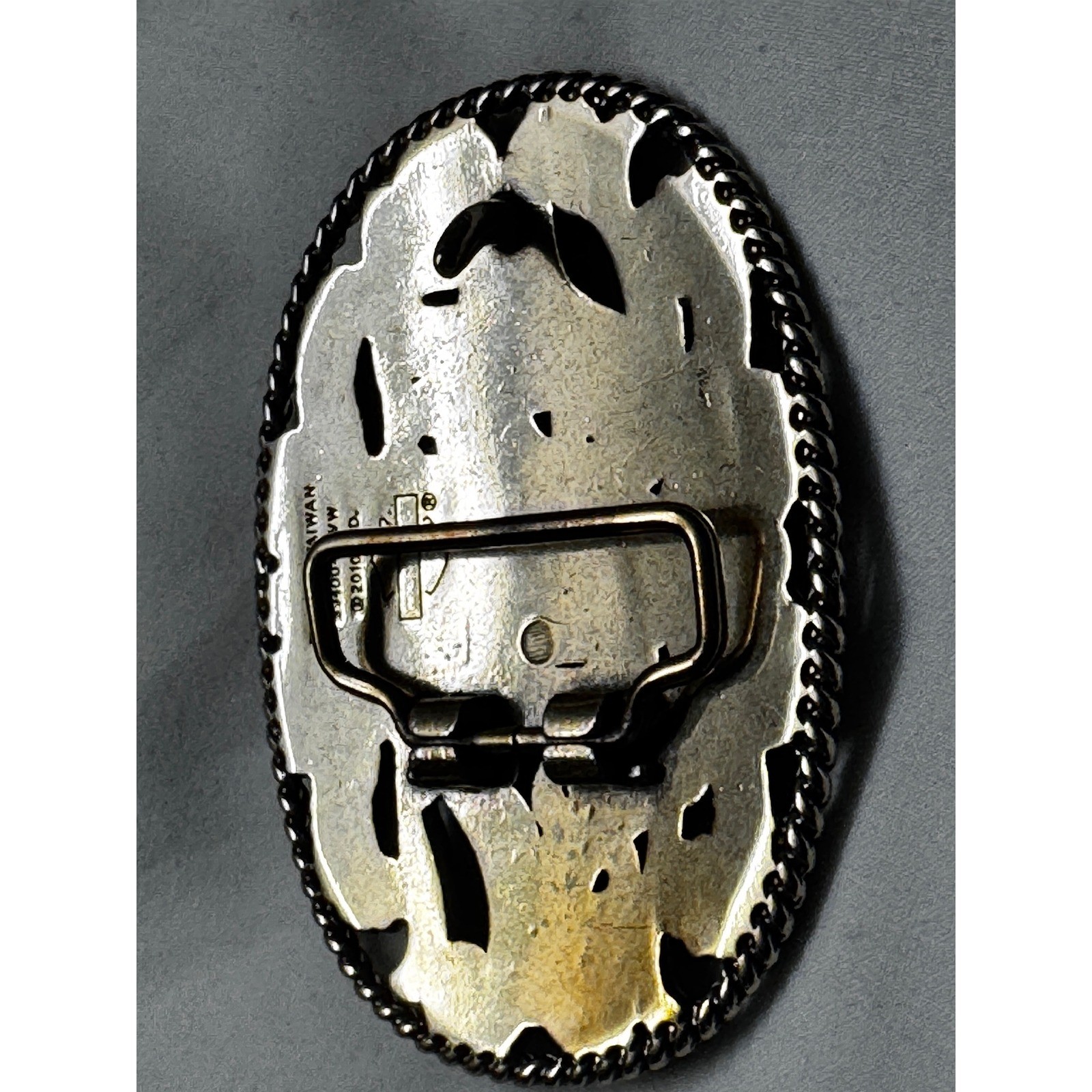 Harley Davidson Belt Buckle Silver Tone Filigree Rhinestone Biker Oval Scroll
