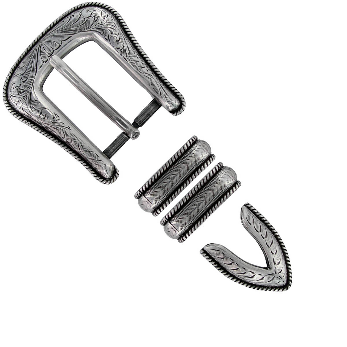 WESTERN ANTIQUE ROPE EDGE ENGRAVED 4 piece Set BELT BUCKLE SET FITS 1 inch wide