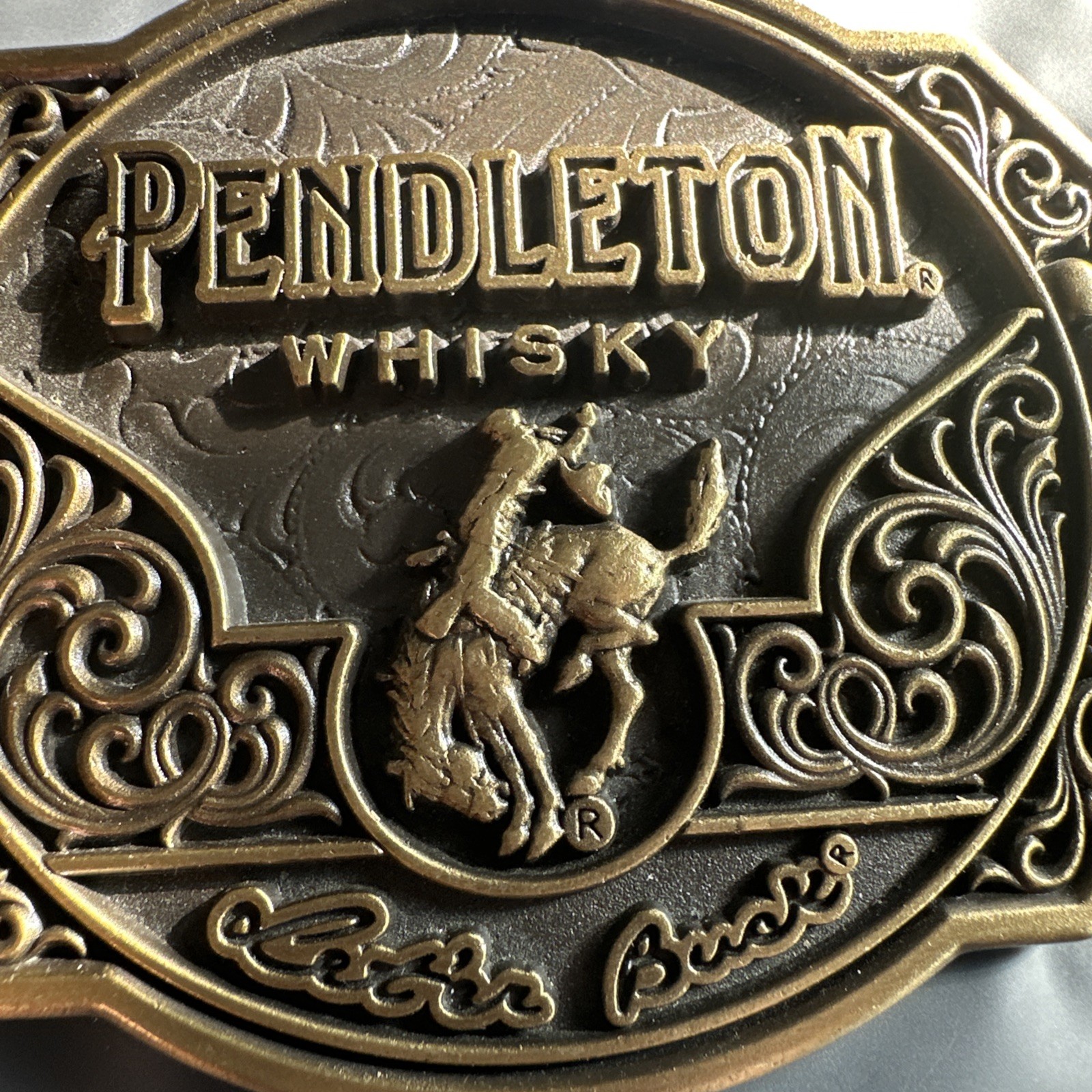 Pendleton Whiskey Belt Buckle 2024 Let&rsquo;er Buck Promo Montana Silversmiths GMP488