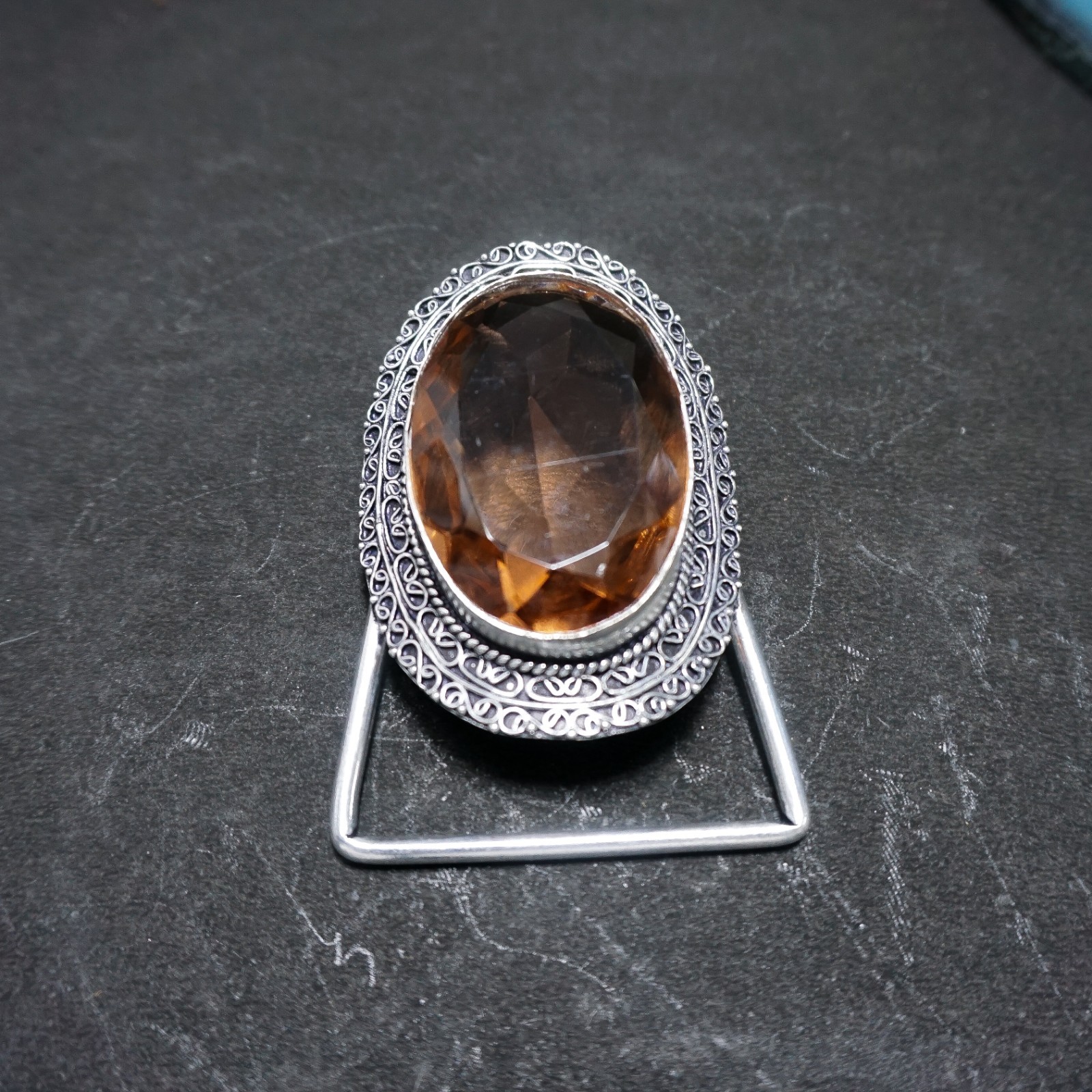 Vintage Western Belt Buckle Smoky Quartz Stone Silver Tone Cowboy Men Accessory