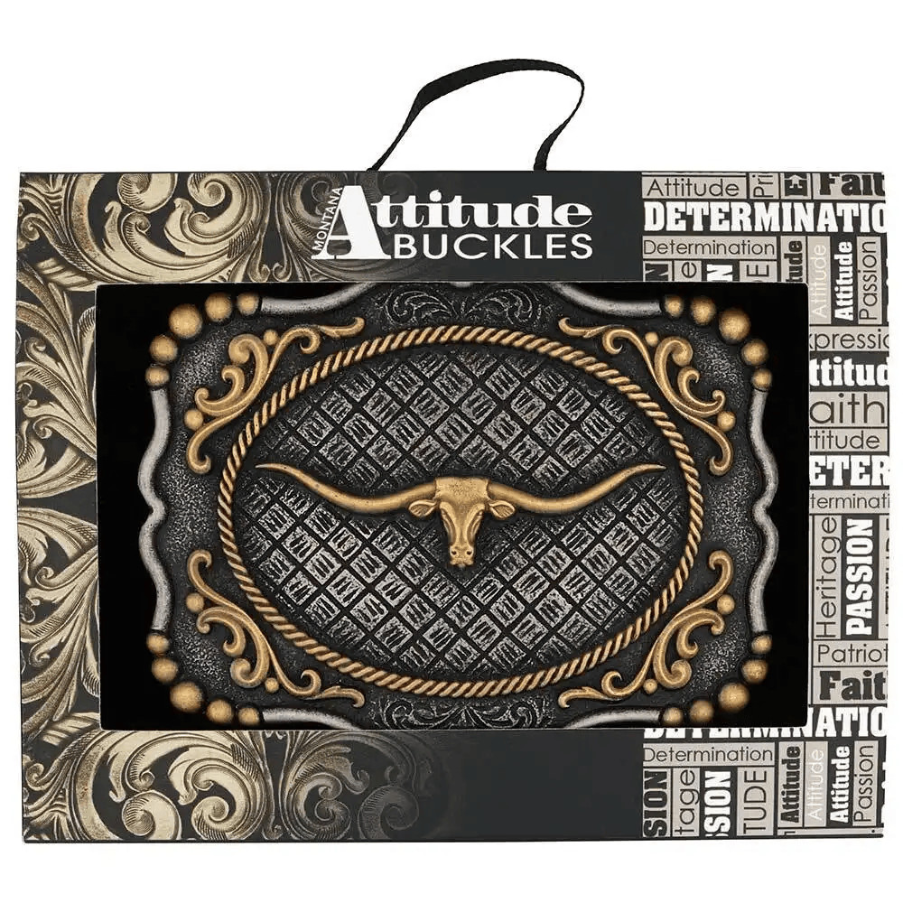 Montana Silversmiths® Framed Longhorn Attitude Buckle – A1003P