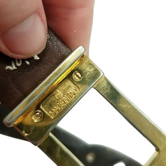 Vintage Lejon Glove Leather Belt Size 36 Brown Gold Buckle Square Pin Closure