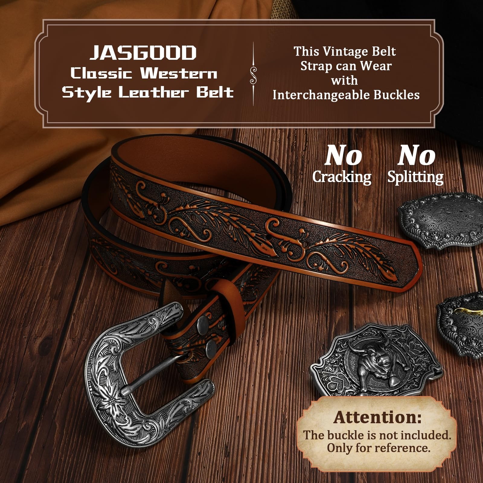 JASGOOD Western Leather Belt Strap for Fits waist size 31&Prime;-35&Prime;, C-dark Brown
