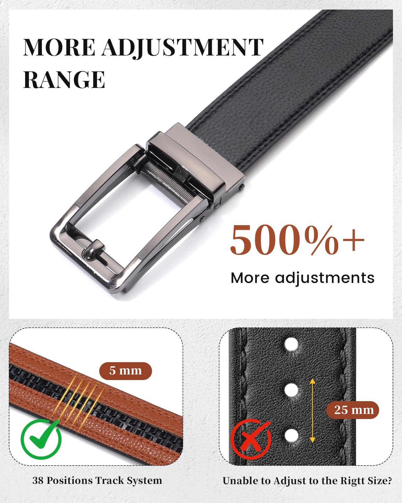 AWAYTR Ratchet Dress Belt for Men – Fit Waist: 36&Prime;-42&Prime;, Gunmetal Buckle-black