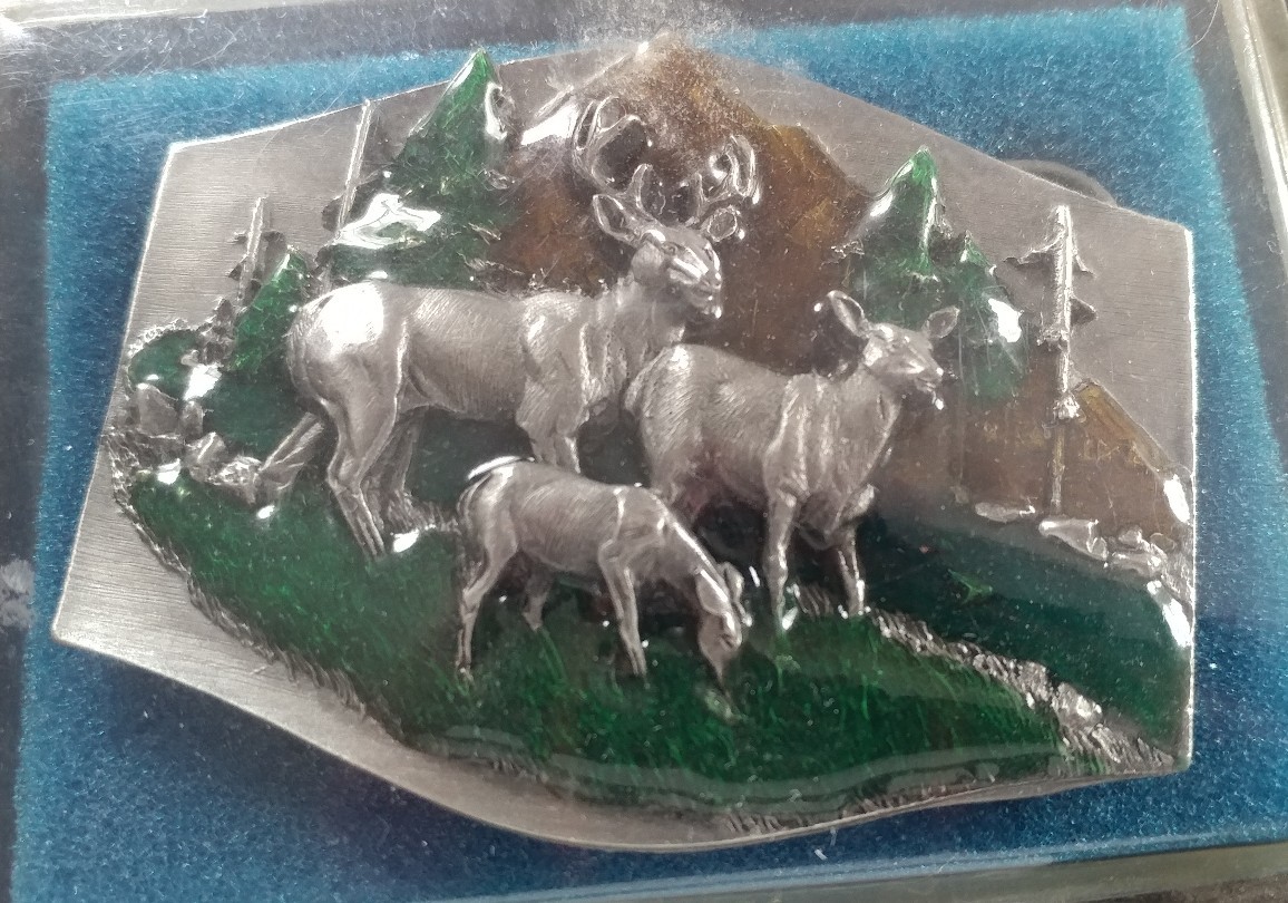 BUCK DOE FAWN DEER ANIMAL NATURE WILDLIFE BELT BUCKLE SISKIYOU BERGAMOT USA MADE