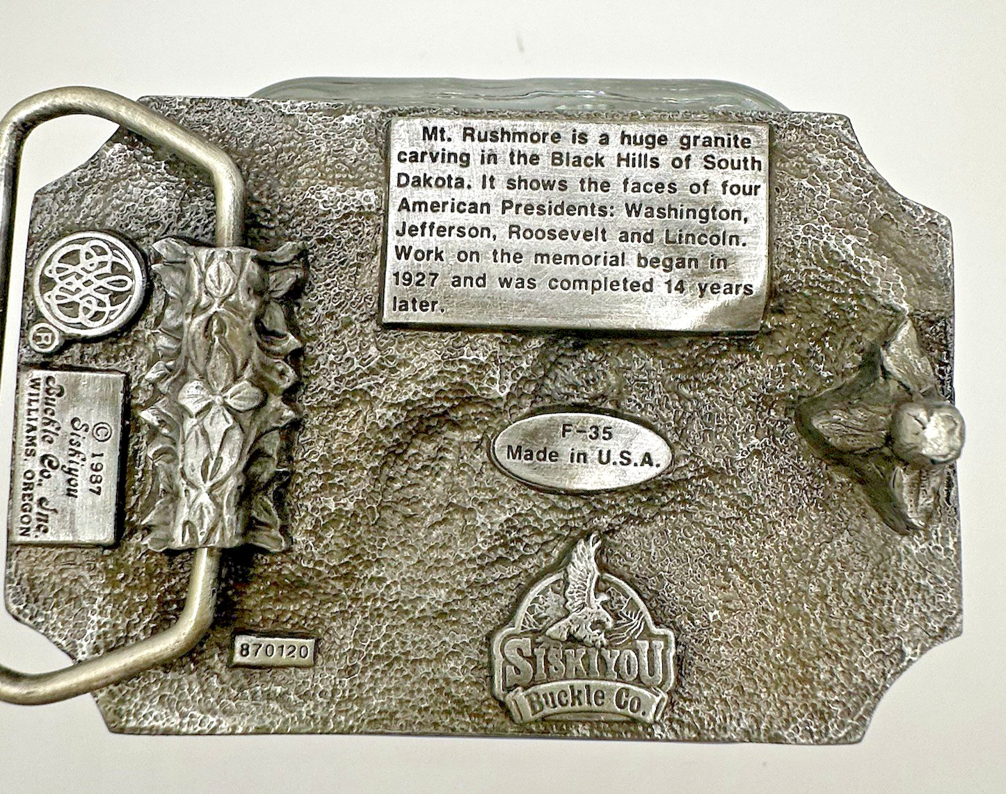 VTG Siskiyou Mt Rushmore Belt Buckle Presidents National Landmark 1987