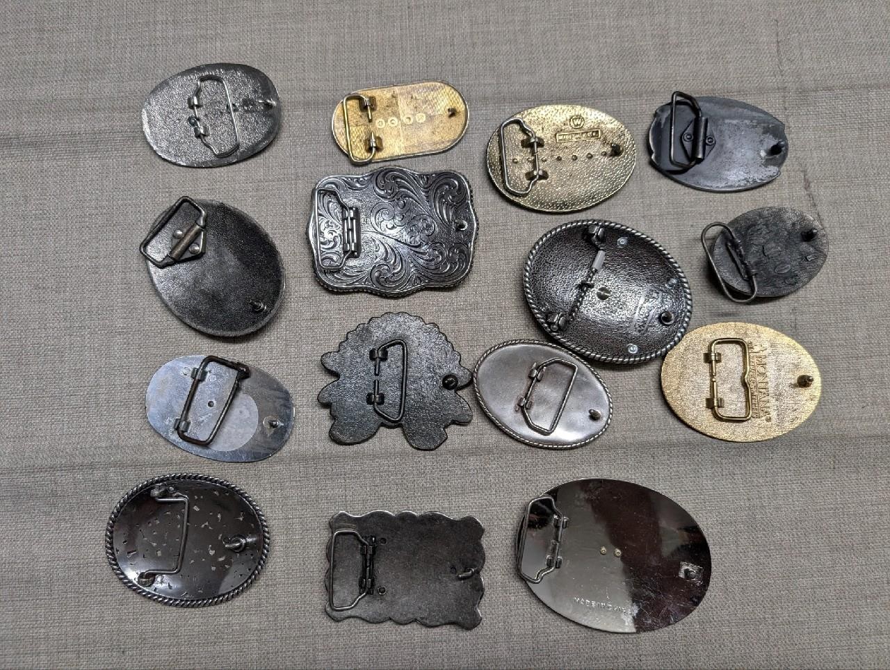vintage LOT OF 15 belt buckles WESTERN native american RODEO cowboy HORSE