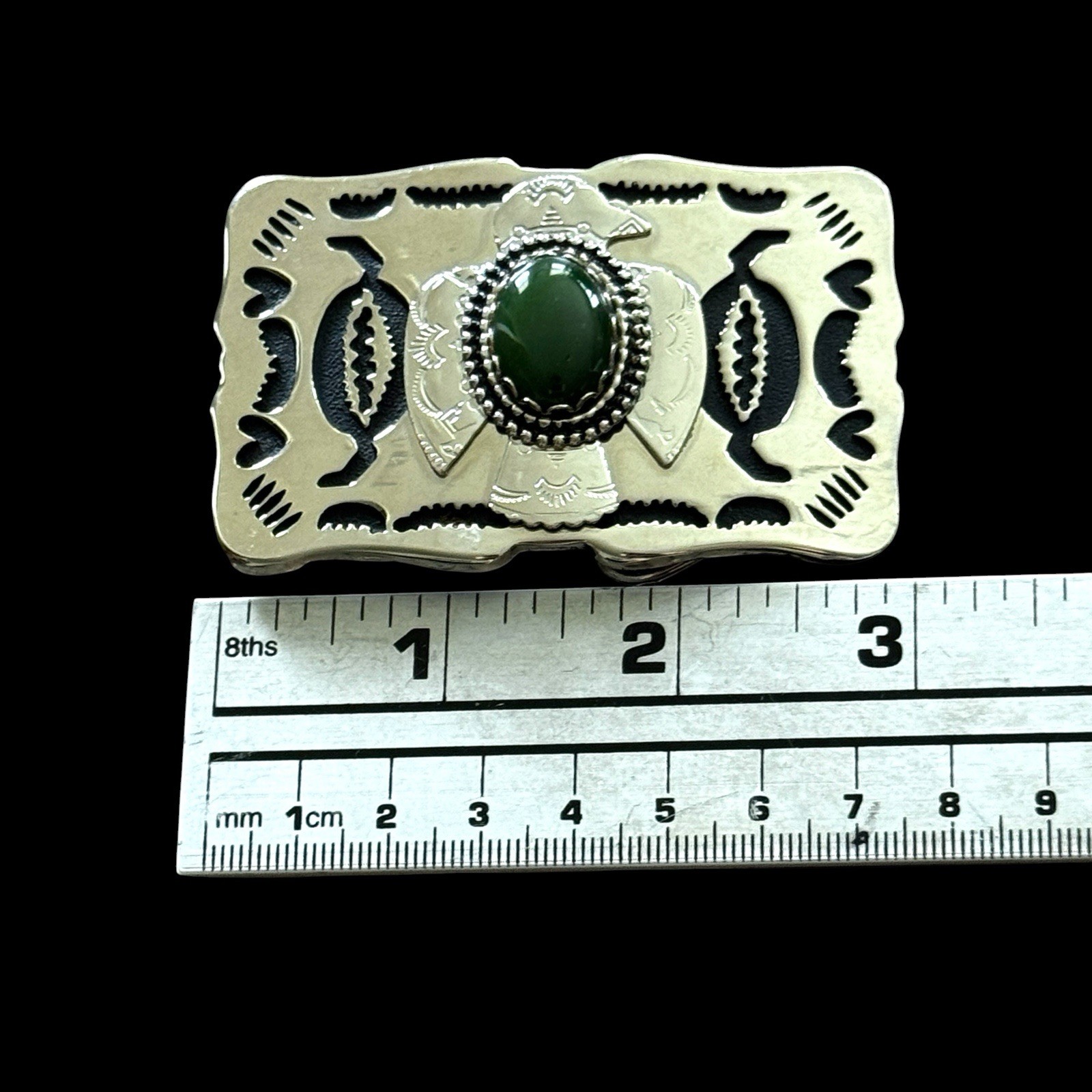 Vtg Southwestern Belt Buckle Green Stone Silver Thunderbird Zuni Navajo Bird