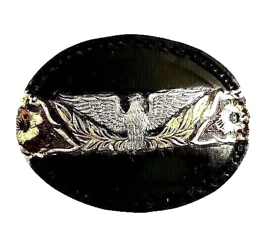 EAGLE Leather BELT BUCKLE Handmade Sm BLACK Western/Biker w/ Hand-painted Colors