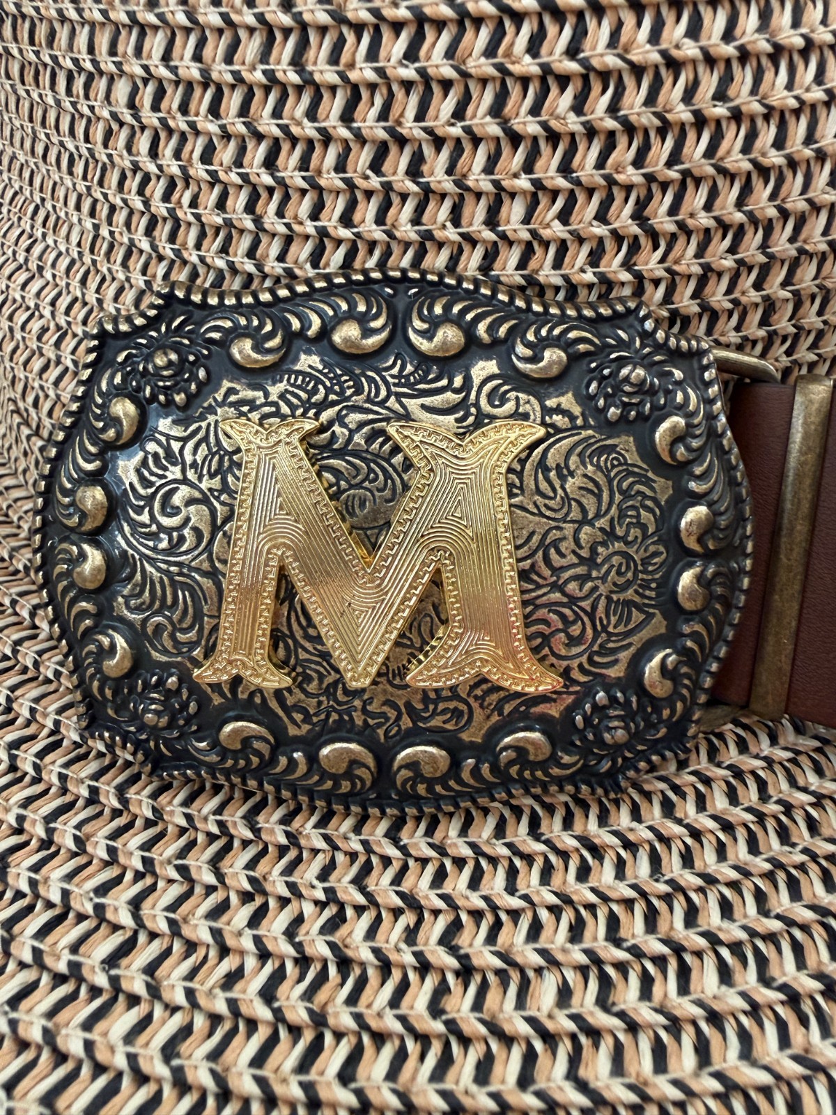 Antiqued Silver Letter Initial M Gold Classic Rectangle Flower Belt Buckle
