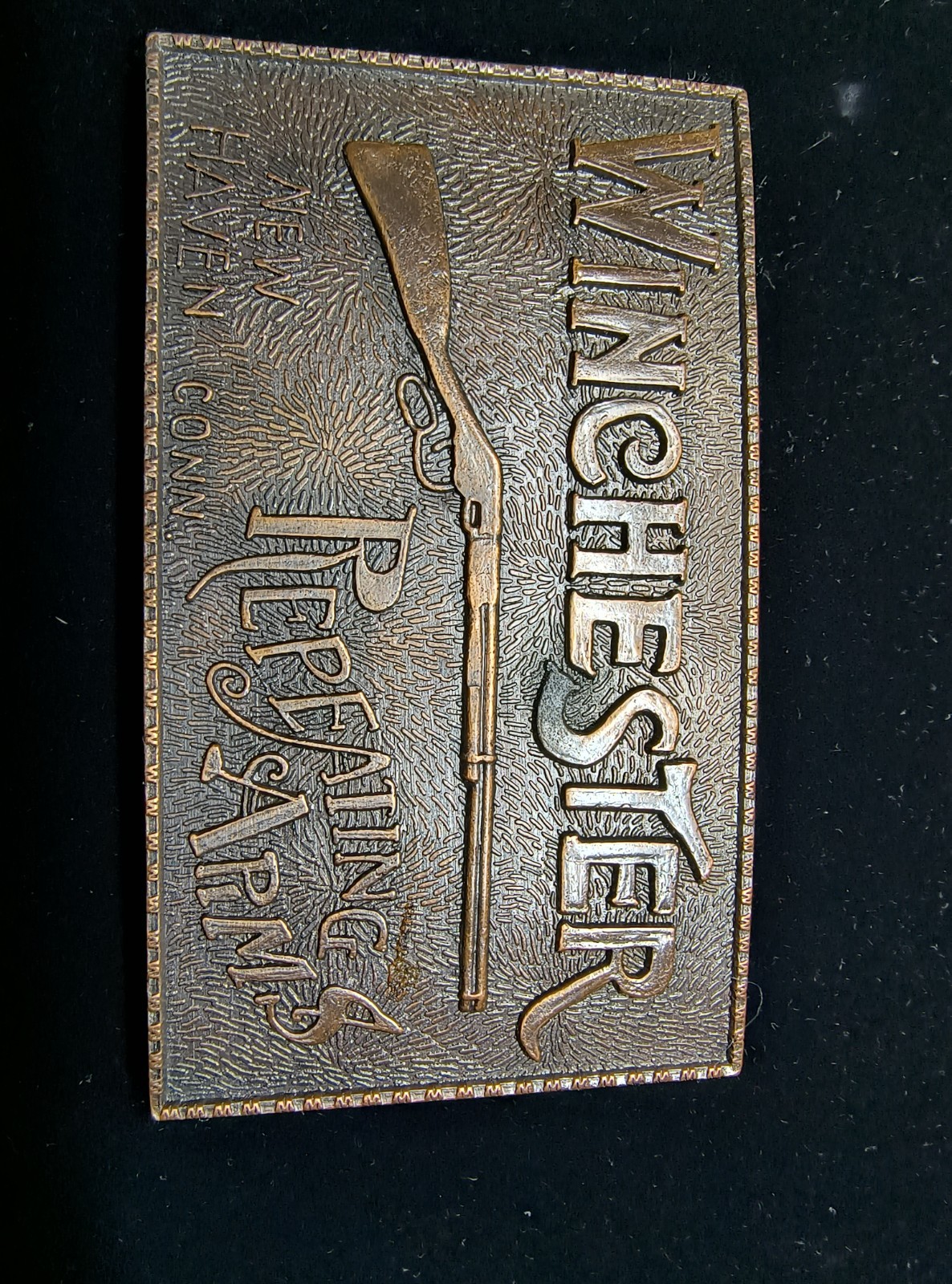 Set of 2- Vintage Brass Belt Buckles WINCHESTER REPEATING ARMS & EAGLE -Hunting