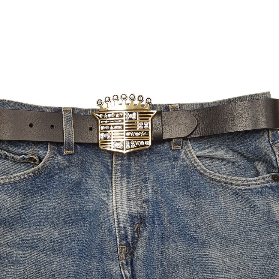 Unisex Gold Statement Shield with Clear Crystal Belt Buckle