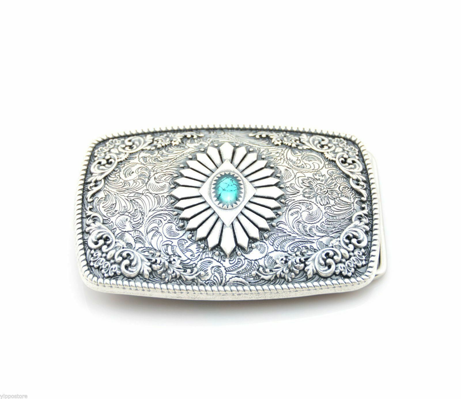 Original Antique Silver Plated Native Southwest Rectangle Metal Belt Buckle