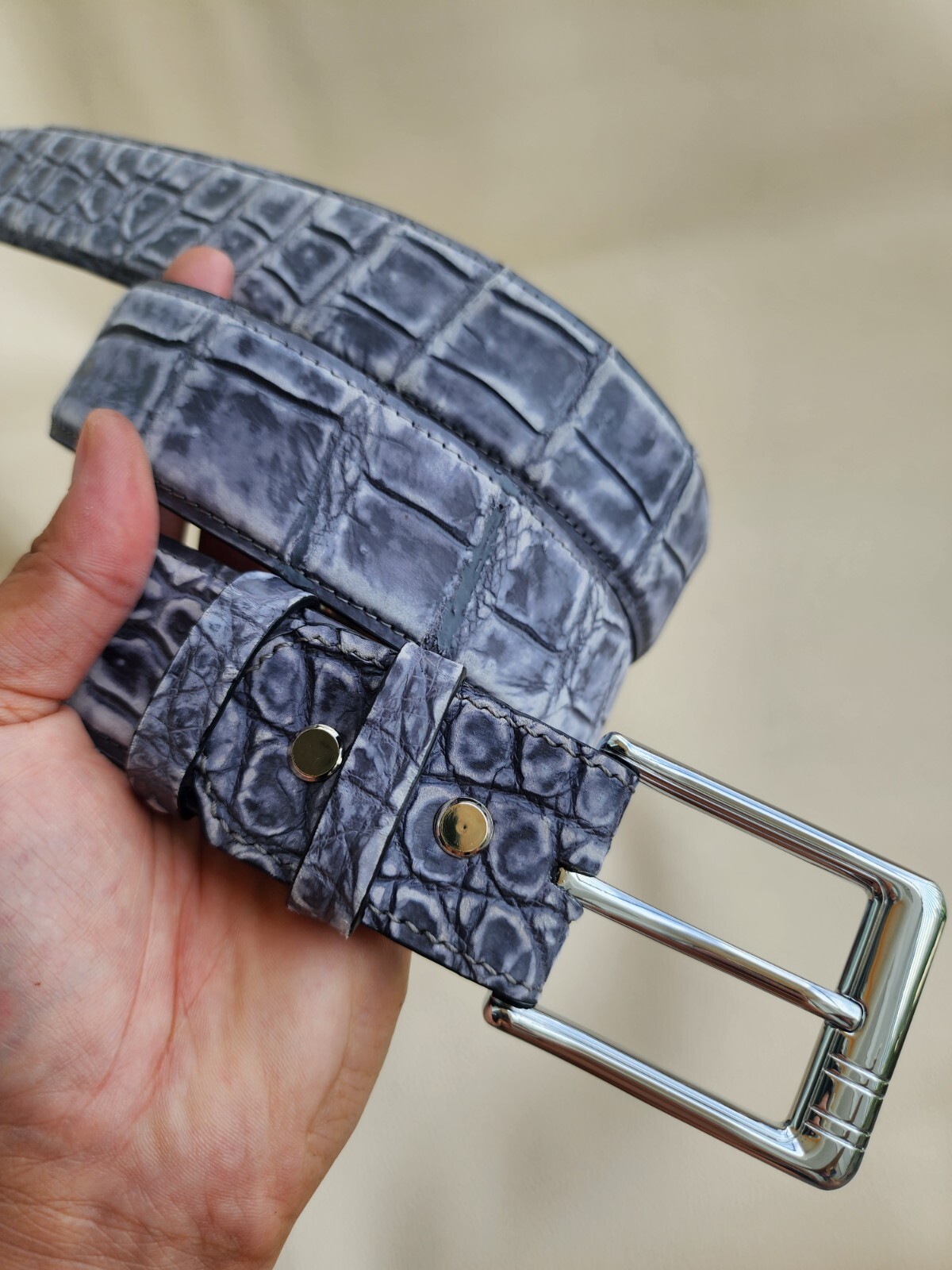 3.8CM Navy Blue 100% Genuine Nubuck Leather Skin Mens Belt Buckle-Customize