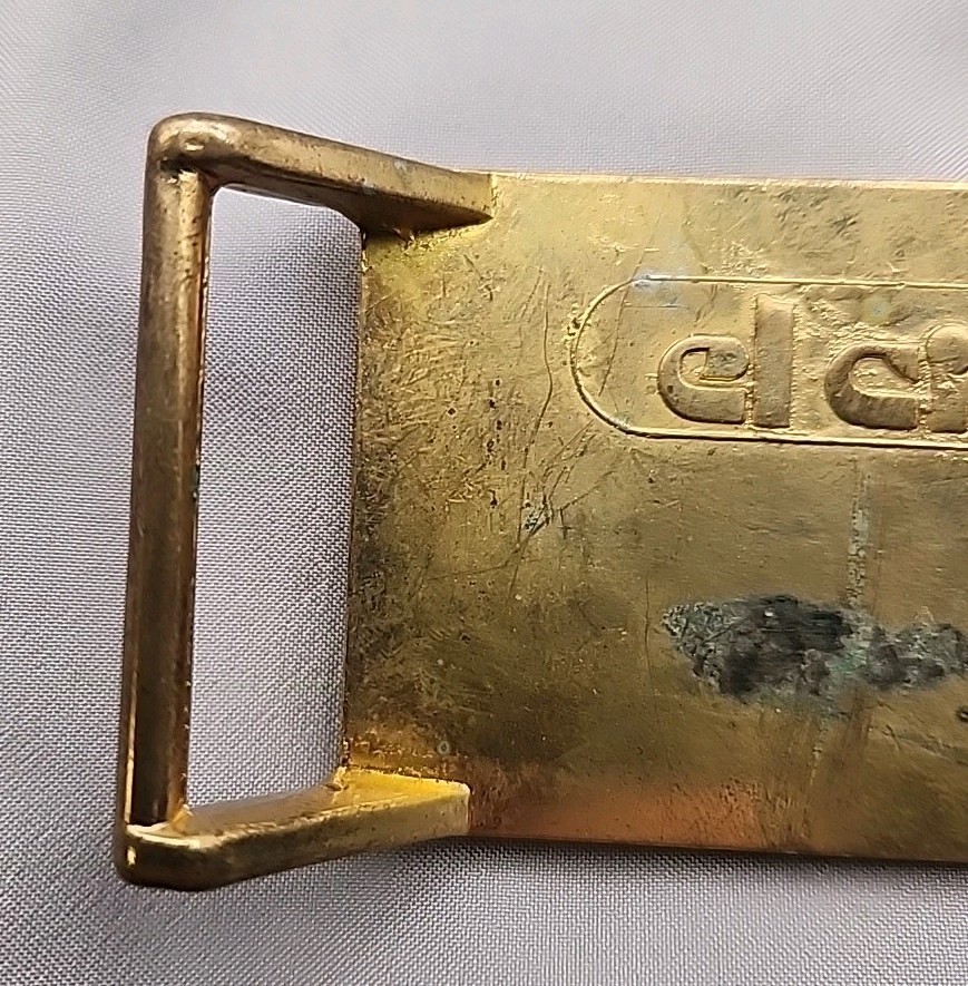 El Cid Kmart Buckle « We&rsquo;ve Got It Good  » Leather & Brass Vtg 2 1/2 X 1 1/2