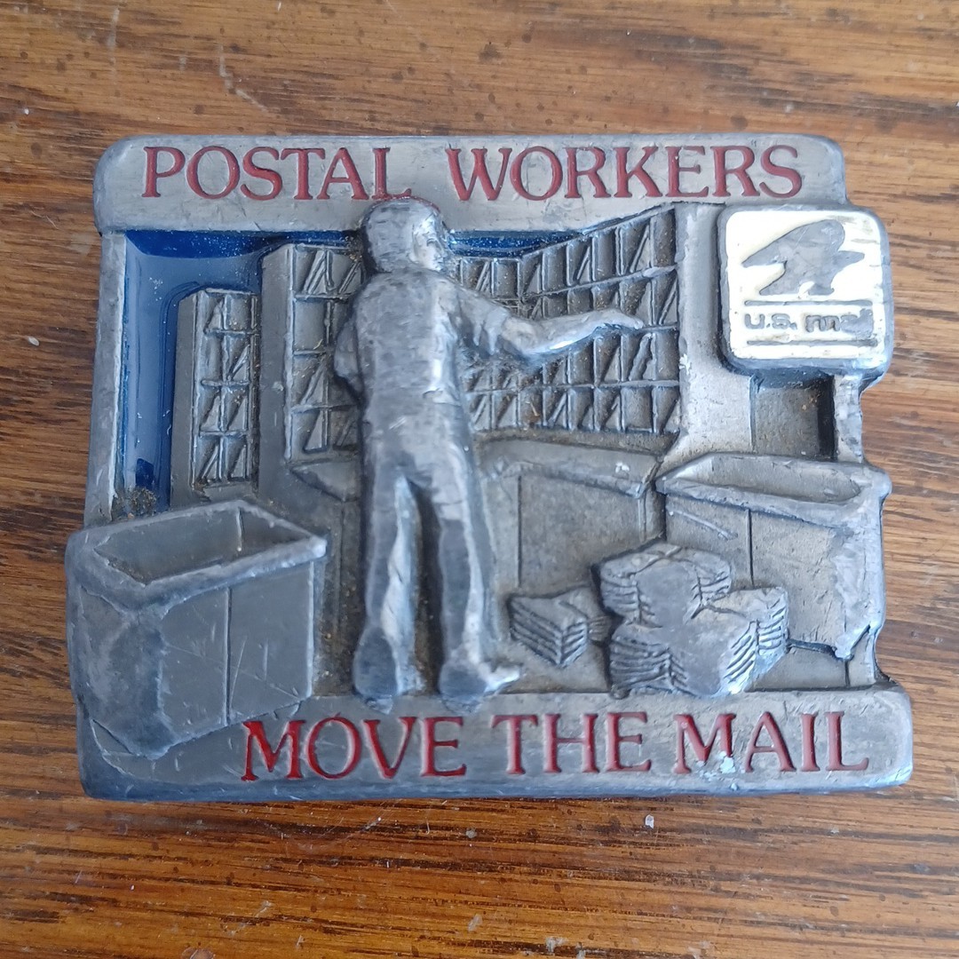 VTG Postal Workers Move the Mail US Postal Service Mailman Belt Buckle enamel