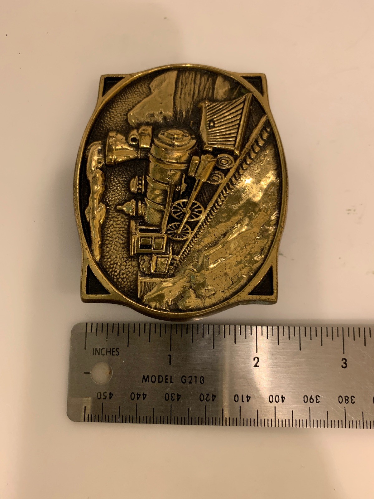 Solid Brass Locomotive Train belt Buckle 1983