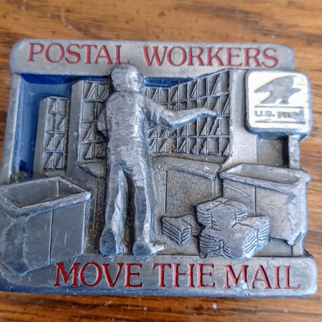 VTG Postal Workers Move the Mail US Postal Service Mailman Belt Buckle enamel