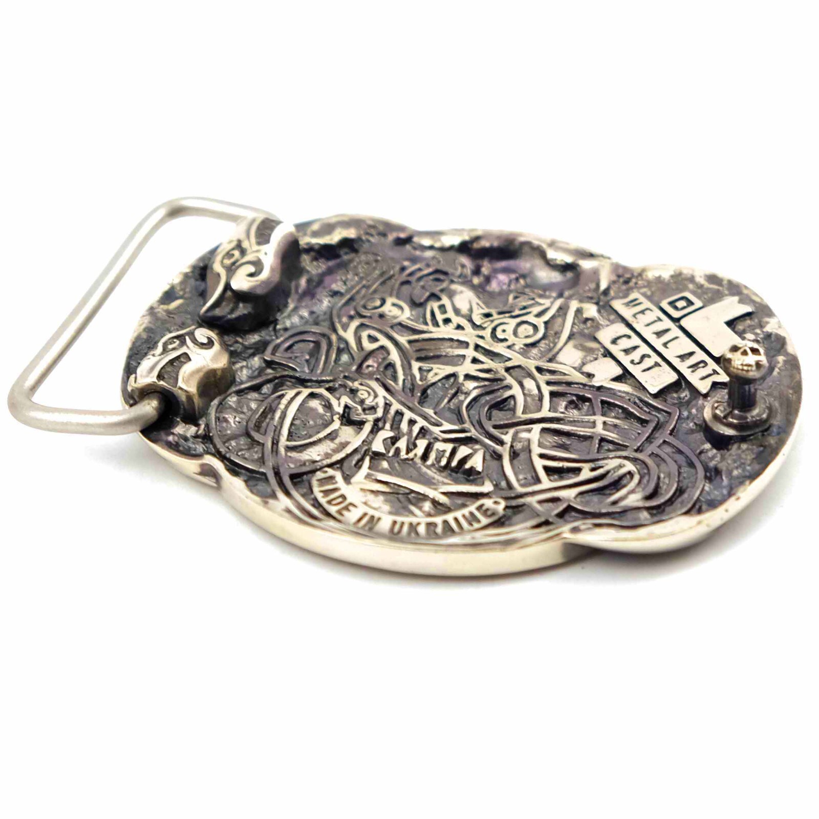 German silver belt buckle Jormungandr, World Serpent buckle, Dragon buckle