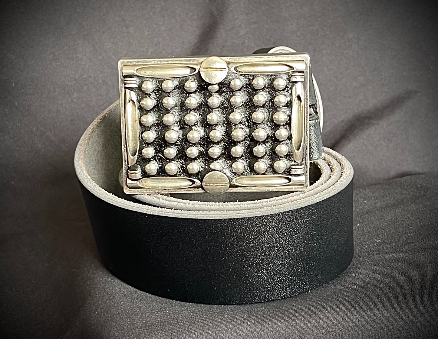 Studded Belt Buckle Leather Inlay Industrial OOAK 2.75&Prime; Darren McNeese