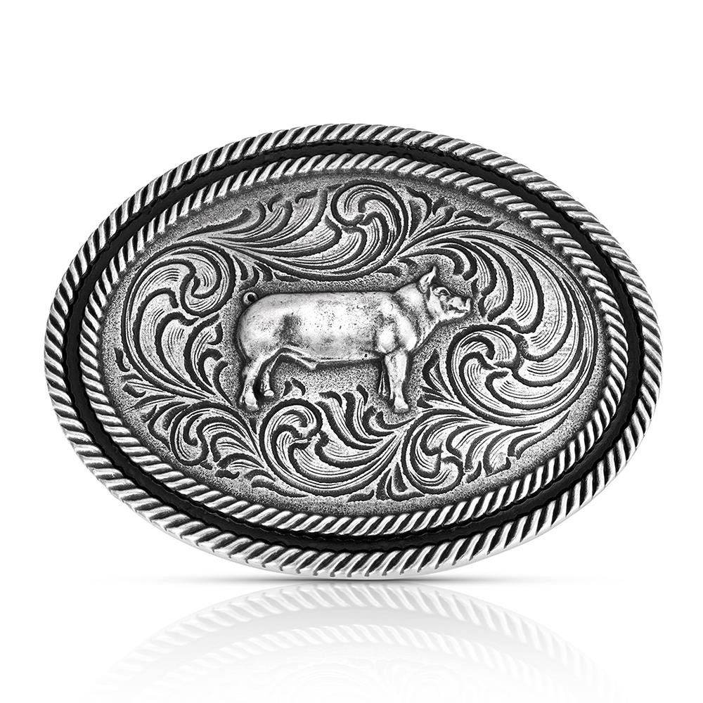 Montana Silversmiths Attitude Show Hog Pig Western Oval Belt Buckle