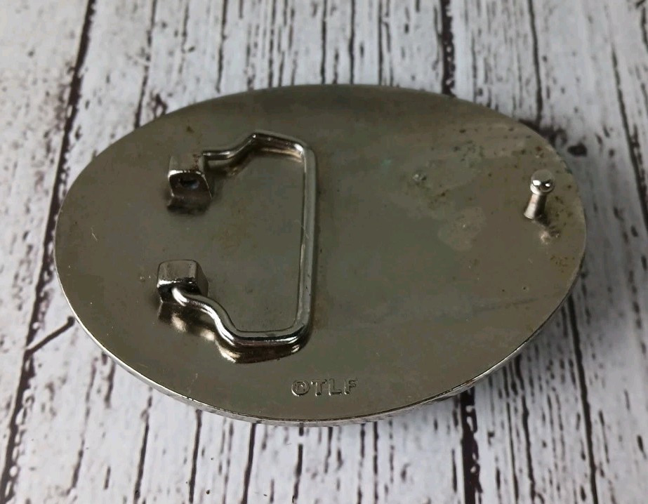 Belt Buckle Metal Motorcycle Skull Flames Mens Oval 3.5&Prime; x 2 5/8&Prime;