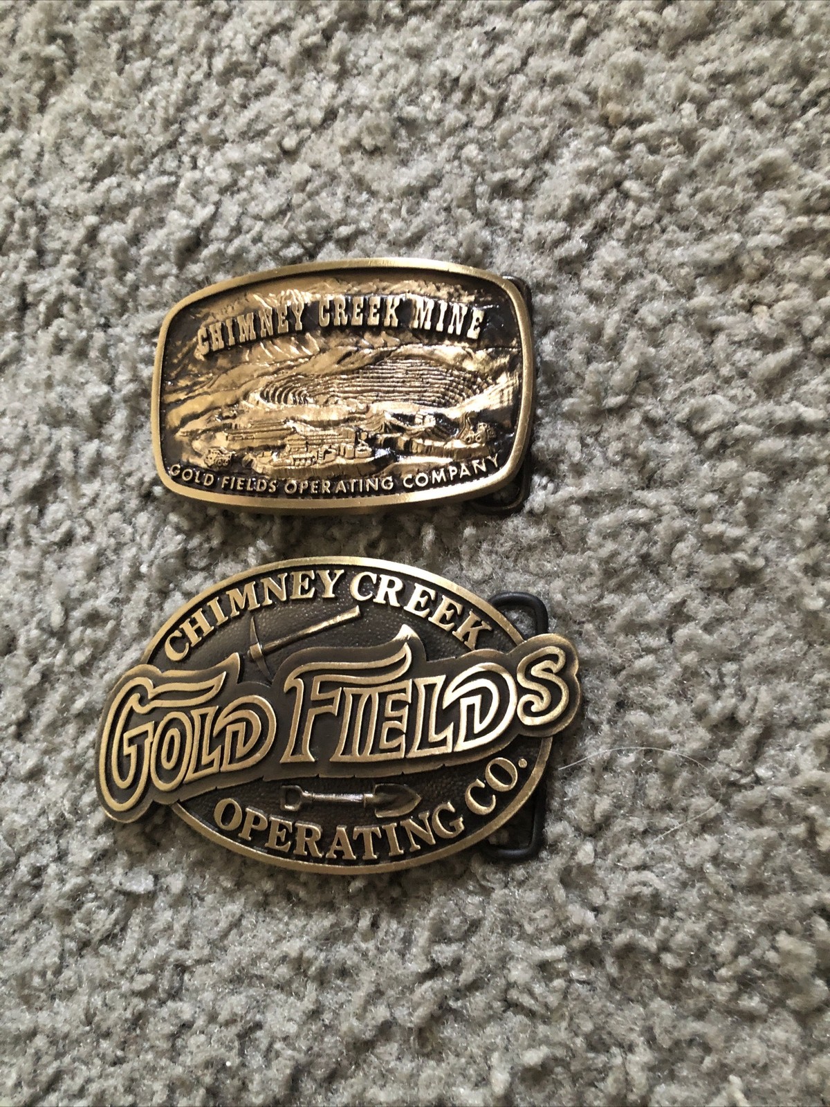 2x Chimney Creek Operating Co. Gold Fields Belt Buckles Solid Bronze Limited Edt