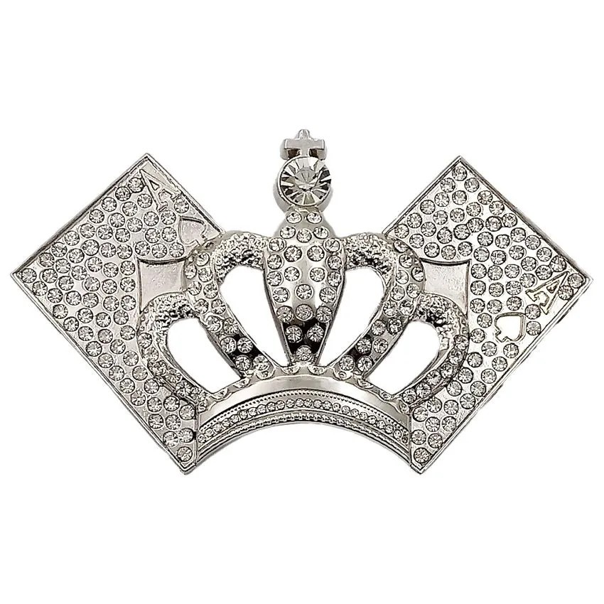 Men Silver Metal Belt Buckle Street Fashion Bling Crown Ace Cards High Roller