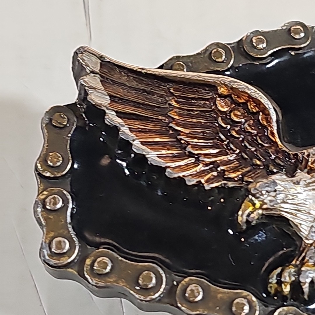 VTG 1983 Great American Buckle Co. Chicago Belt Buckle Enamel Eagle Biker Chain.