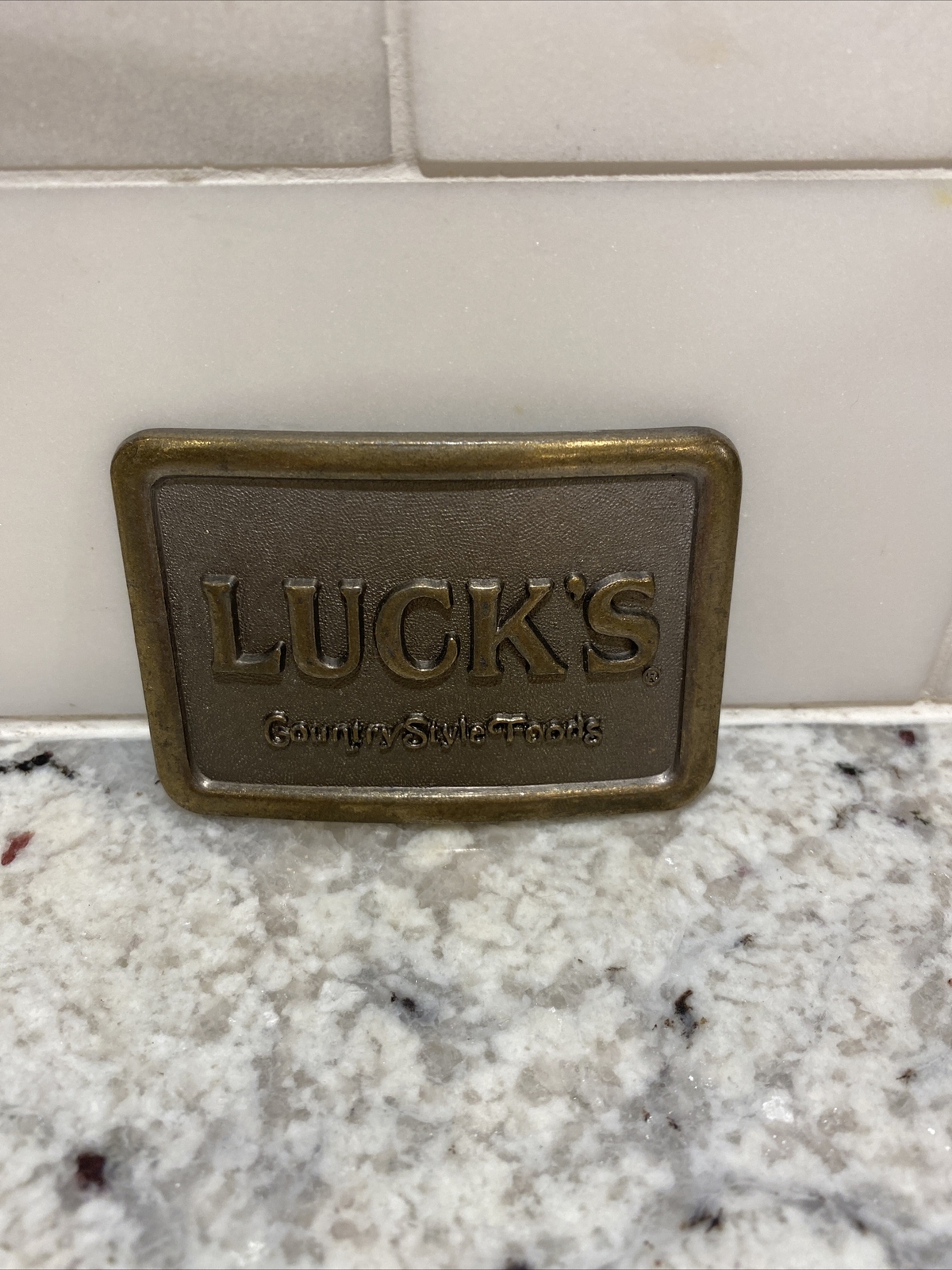 Vintage Metal Belt Buckle, Luck&rsquo;s, Country Style Foods, Groceries, Food, 3&Prime; x 2&Prime;
