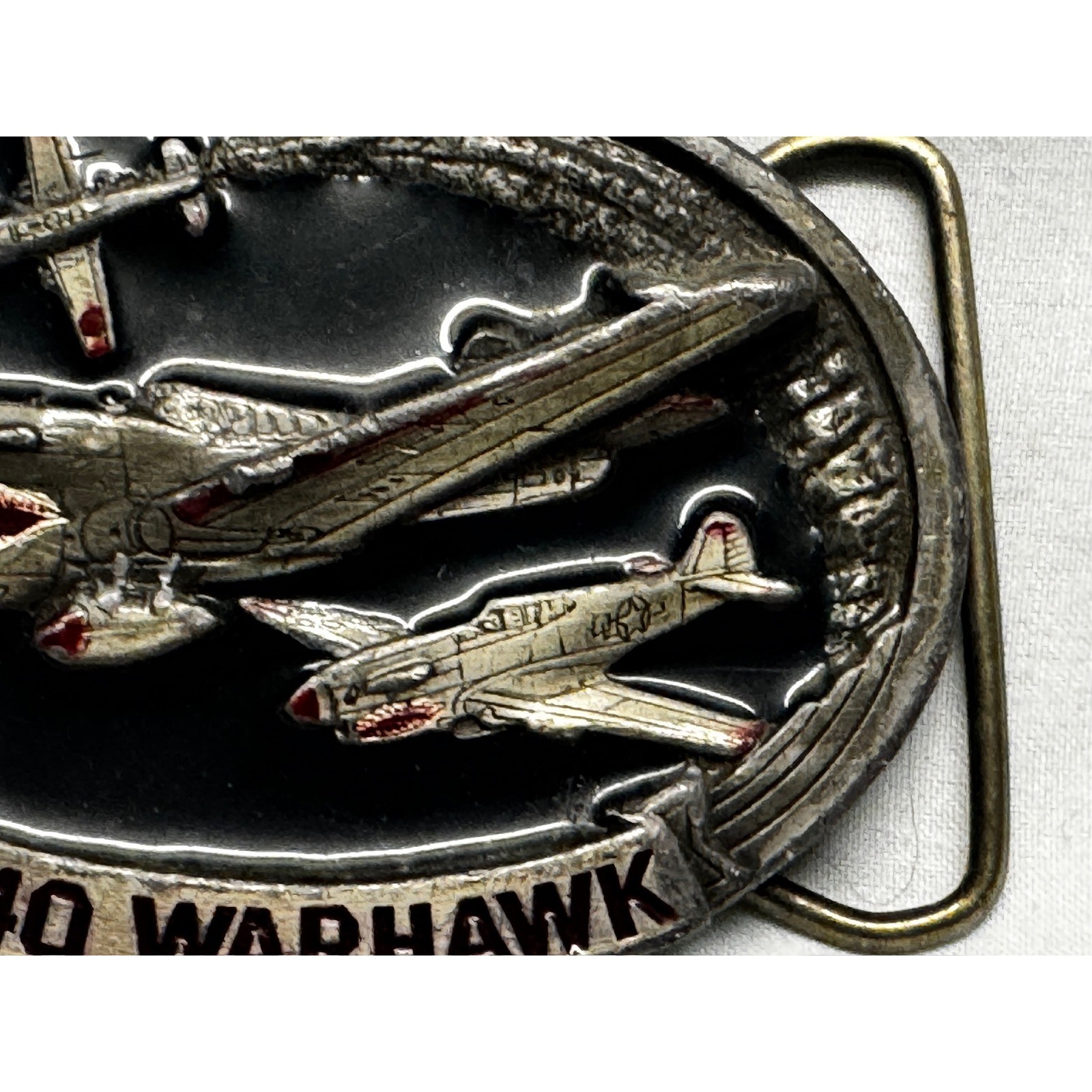 Vintage 1986 C+J Inc P-40 Warhawk Belt Buckle WWII Aviation Made in USA 1131