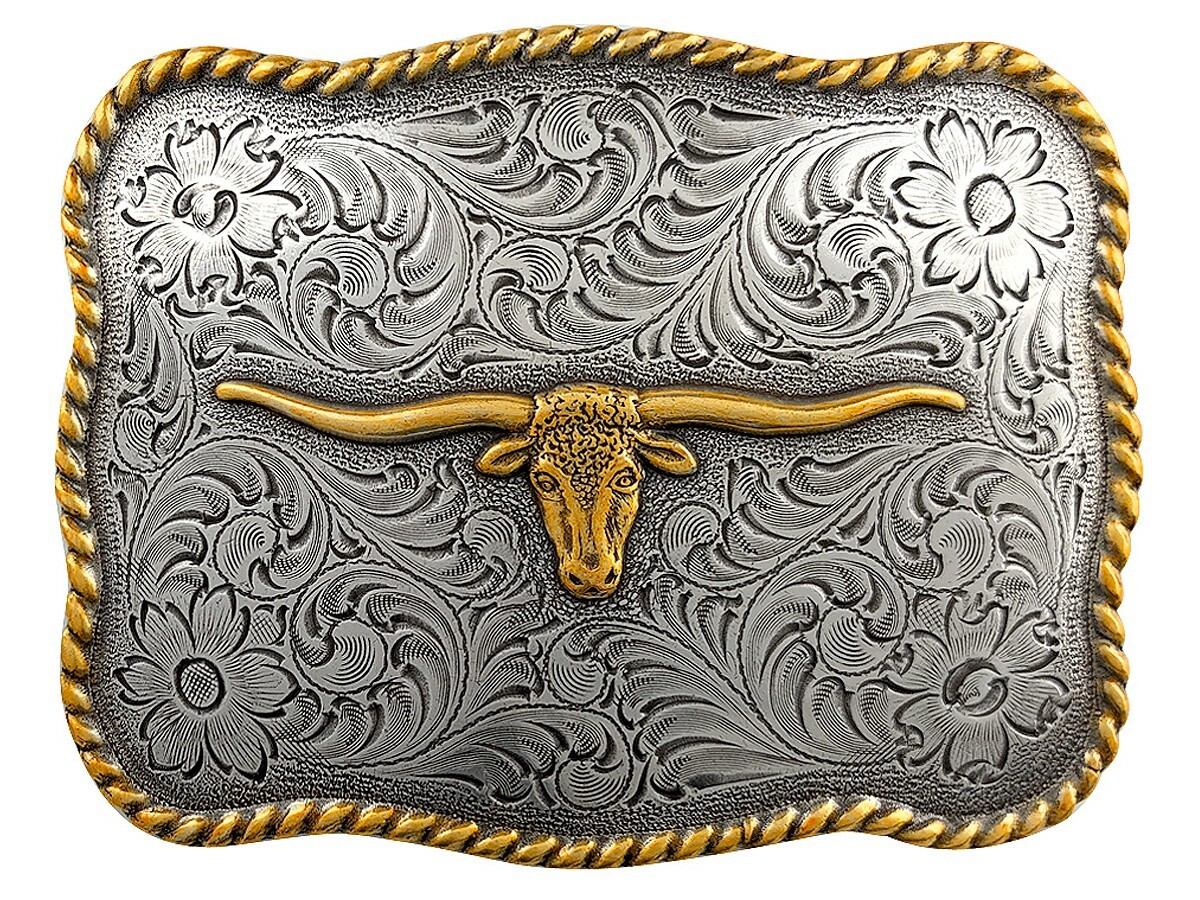 WESTERN ANTIQUE GOLD LONGHORN STEER COWBOY TROPHY BELT BUCKLE fits 1-1/2&Prime; Strap