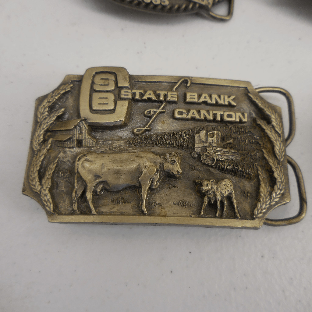 Vintage State Bank of Canton Belt Buckle Collection 80s Hunting Farms Americana