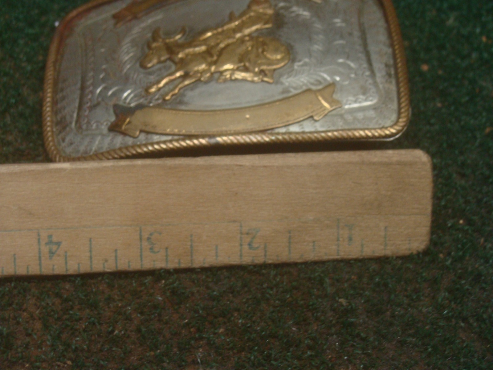 Vintage Nickel Silver Western Bull Riding Belt Buckle Silver Gold Floral 4&Prime;x3&Prime;