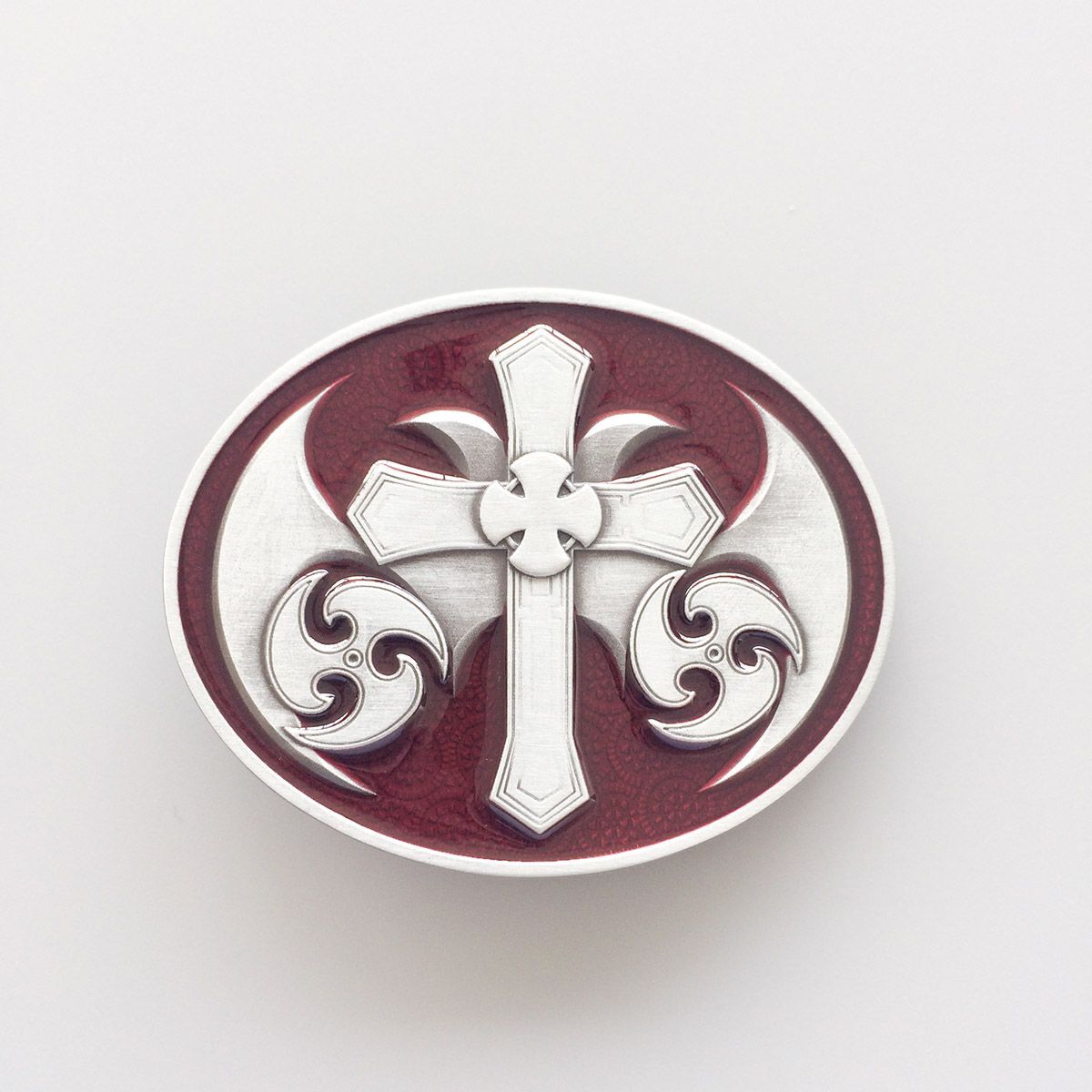Celtic Christian Cross Red Enamel Metal Belt Buckle