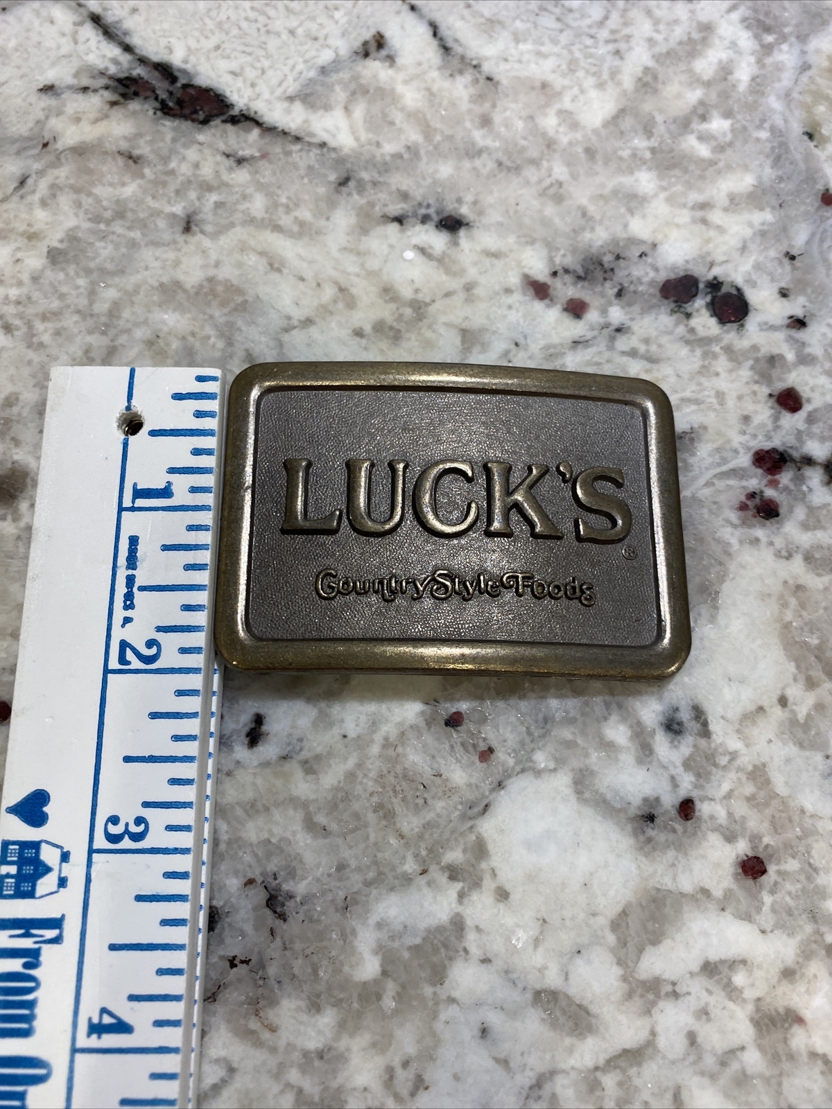 Vintage Metal Belt Buckle, Luck&rsquo;s, Country Style Foods, Groceries, Food, 3&Prime; x 2&Prime;
