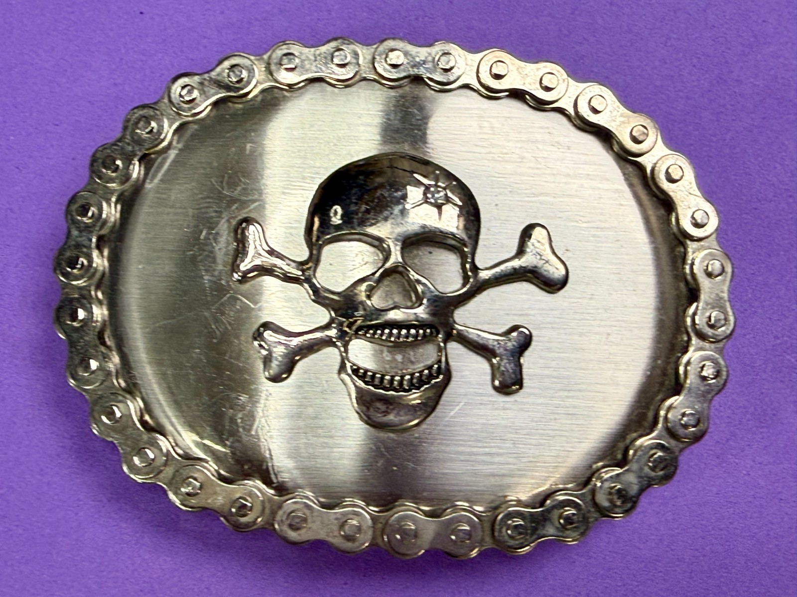 Skull Head Crossbones Motorcycle Chain Border Biker Gothic Punk Vibe Belt Buckle