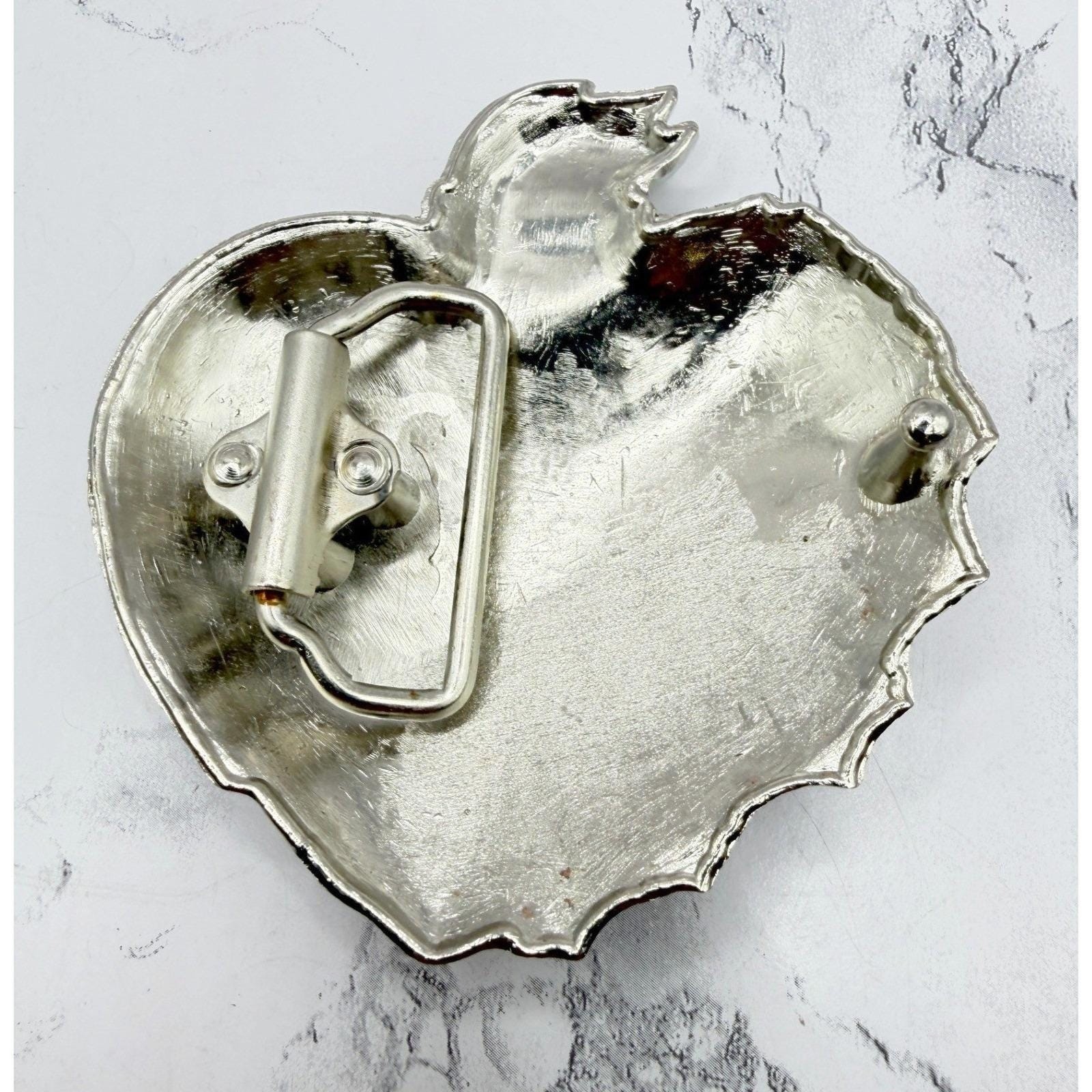True Love Red Flame Heart Belt Buckle 3.75&Prime; Silver Tone Biker