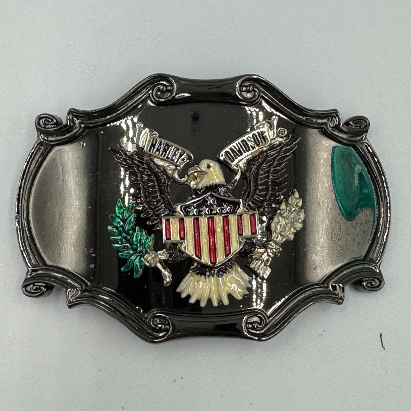Vintage 1978 Raintree Harley Davidson Eagle Belt Buckle Black Enamel Americana