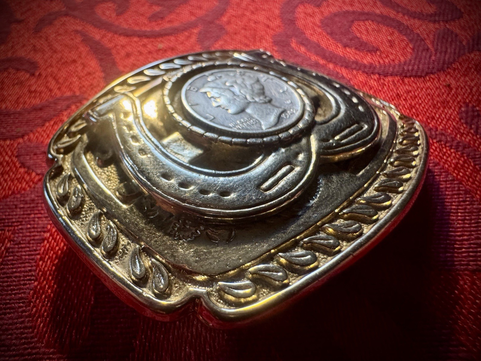 Western Horseshoe Frame Belt Buckle w/ 1942 Mercury Dime Coin, 2 inches