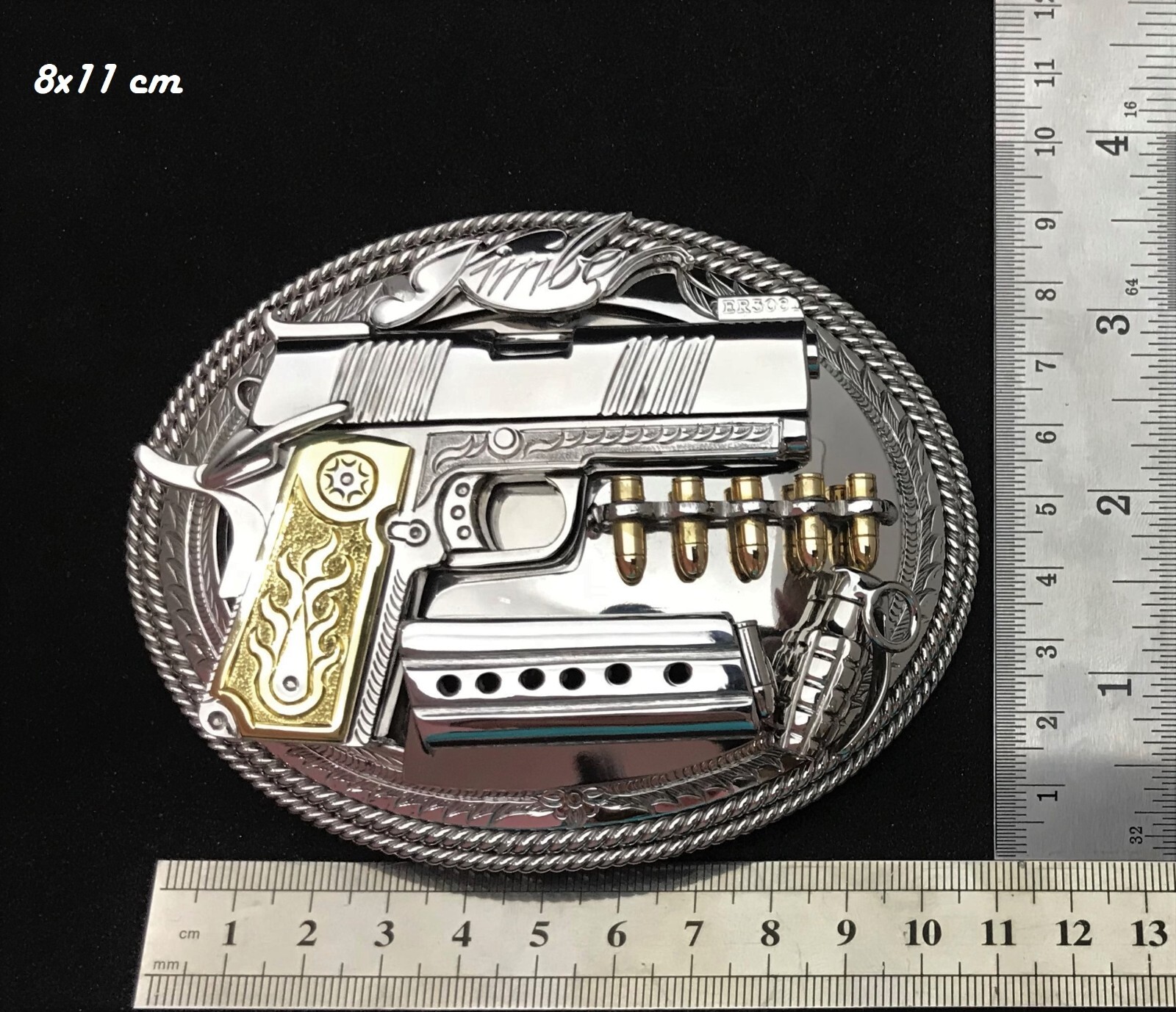 (MADE BY ORDER)MEN BELT BUCKLE HANDMADE STAINLESS STEEL WESTERN STYLE GUN KIMBER