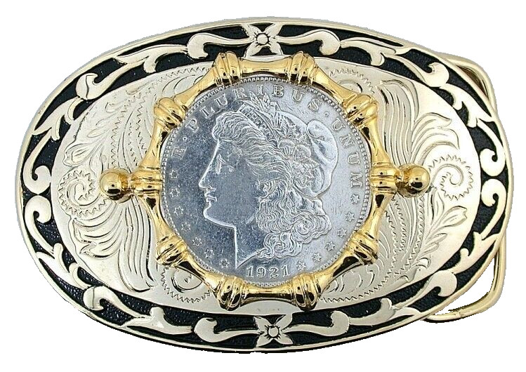 1921 Morgan Silver Dollar Gold Color Oval Western Belt Buckle EPBB191/5124