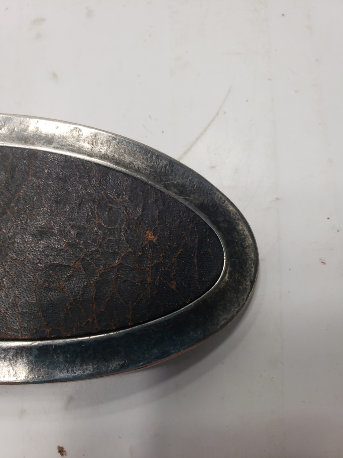 Set Of 3 Vintage Leather Snakeskin Oval Shaped Solid Brass Belt Buckles