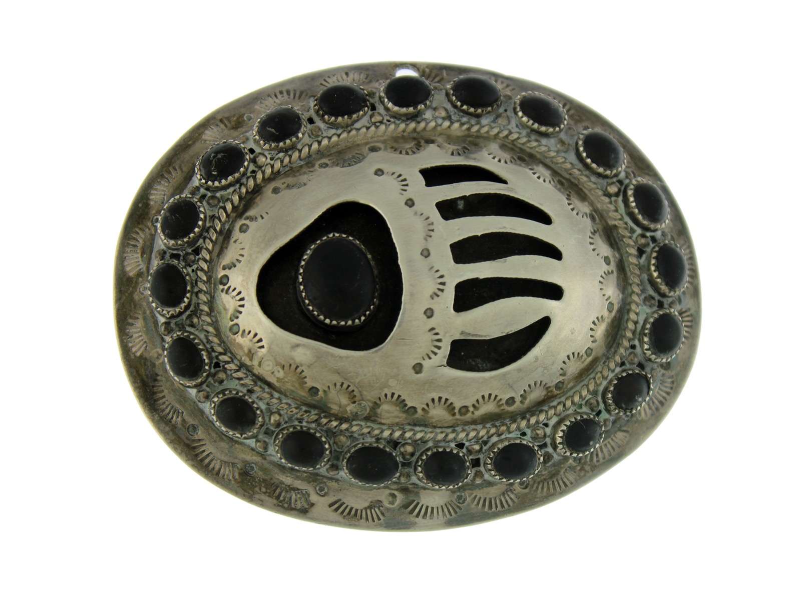 Zuni Navajo Native American Gary Nez Sterling Silver Bear Paw Concho Belt Buckle