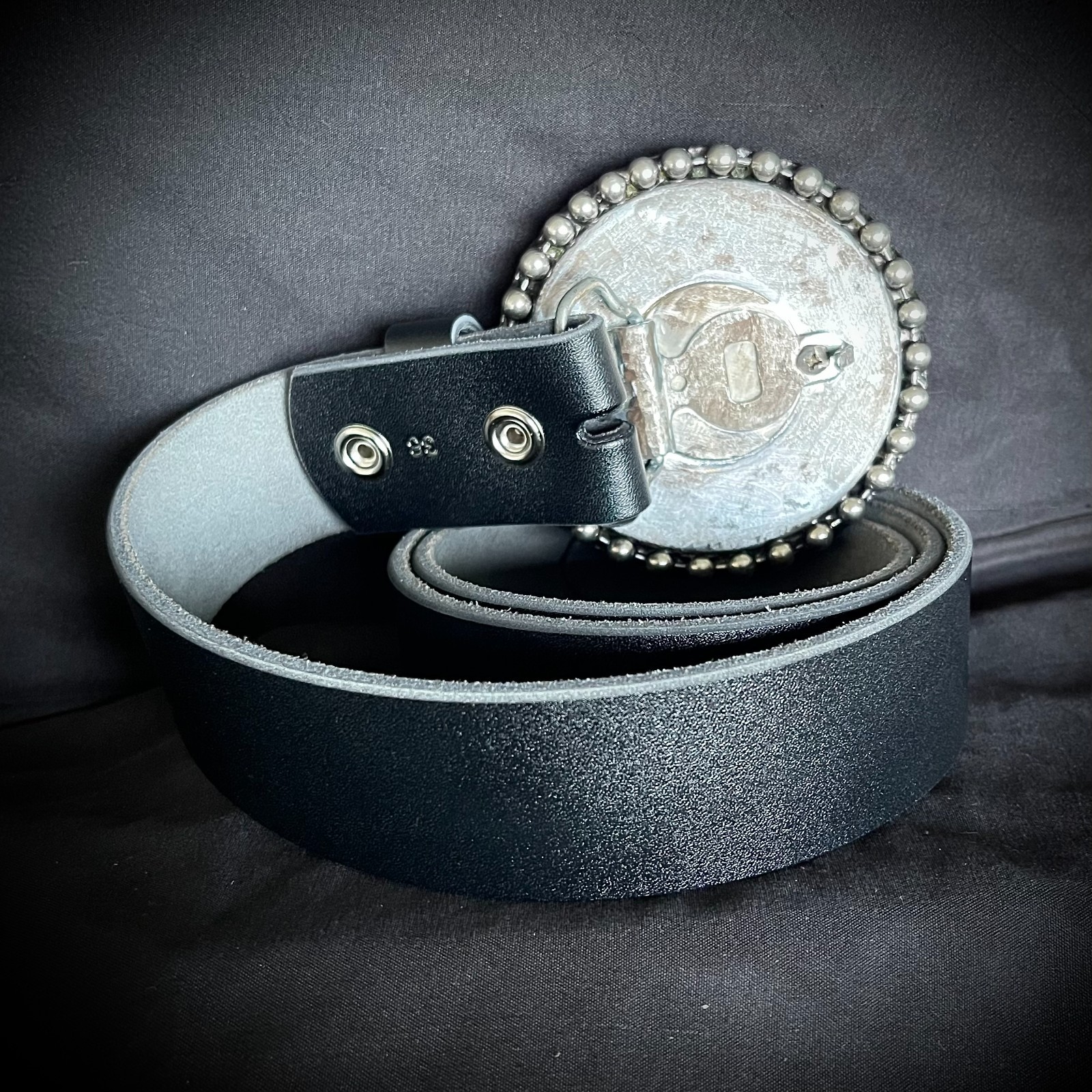 “Tire” Mirror Industrial Round 3” Heavy Belt Buckle OOAK Darren McNeese