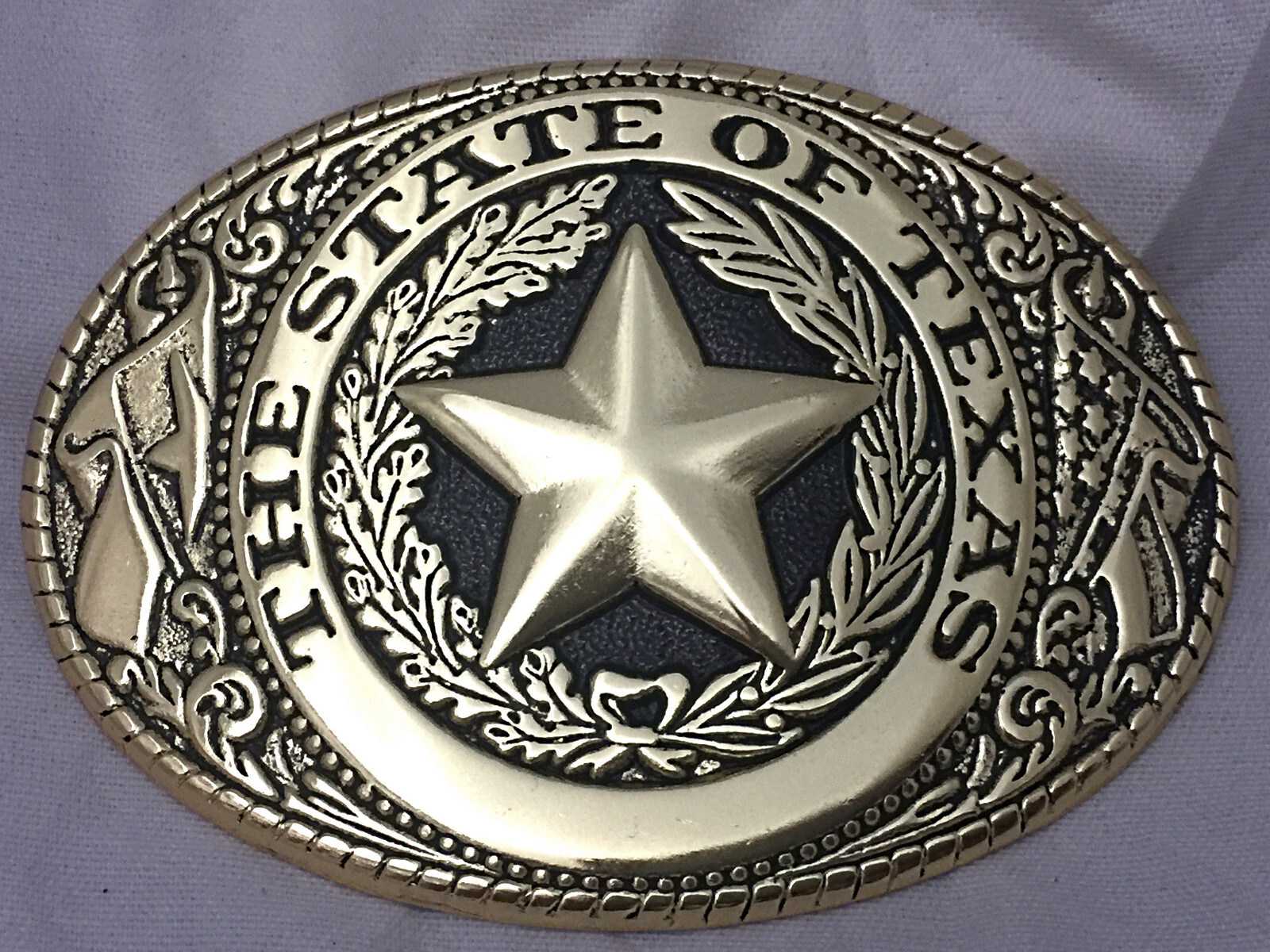 3 piece box set Great Seal of Texas Buckle Belt Buckle, Bolo & Key Ring Gold
