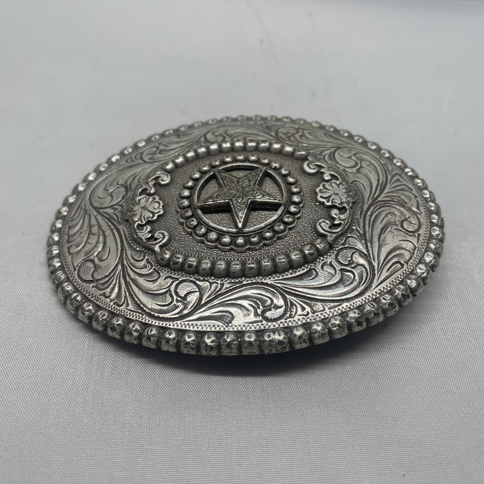 M&F Western Nocona Silver Star & Filigree Swirl Oval Belt Buckle