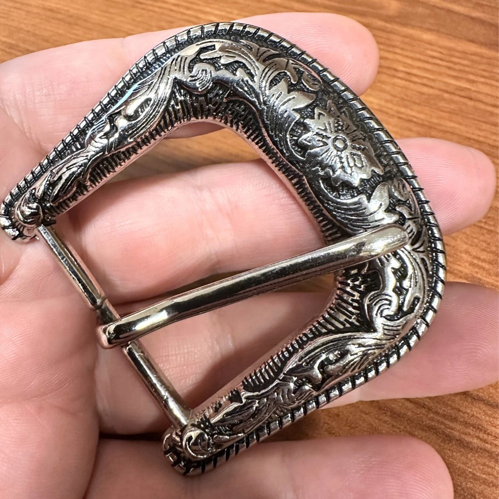Fits 1-1/2&Prime; Strap Western Cowboy Silver Flower Engraved Belt Pin Buckle US