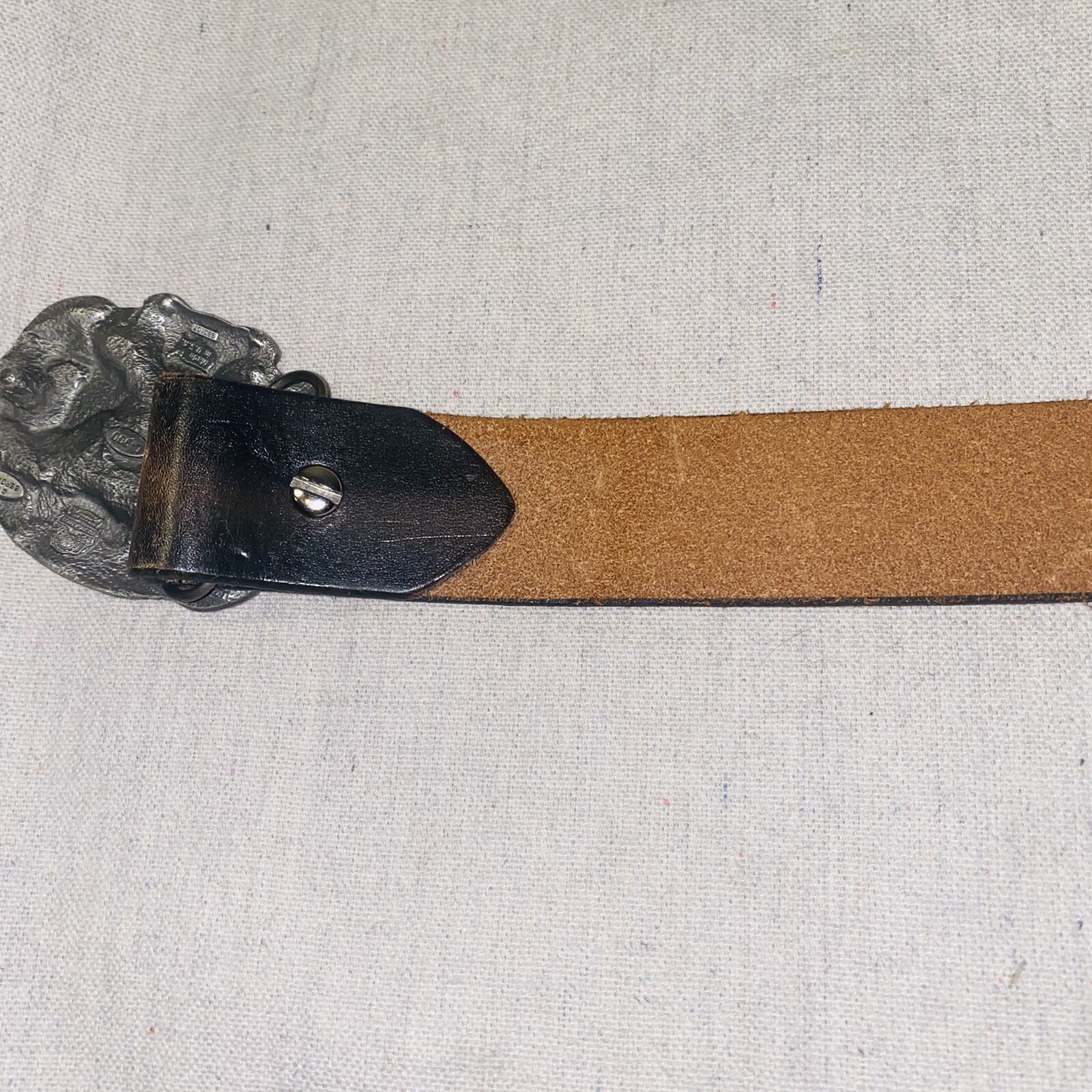 Vintage 1995 Bergamot Leather Embossed Train Belt Colored Railroad Buckle
